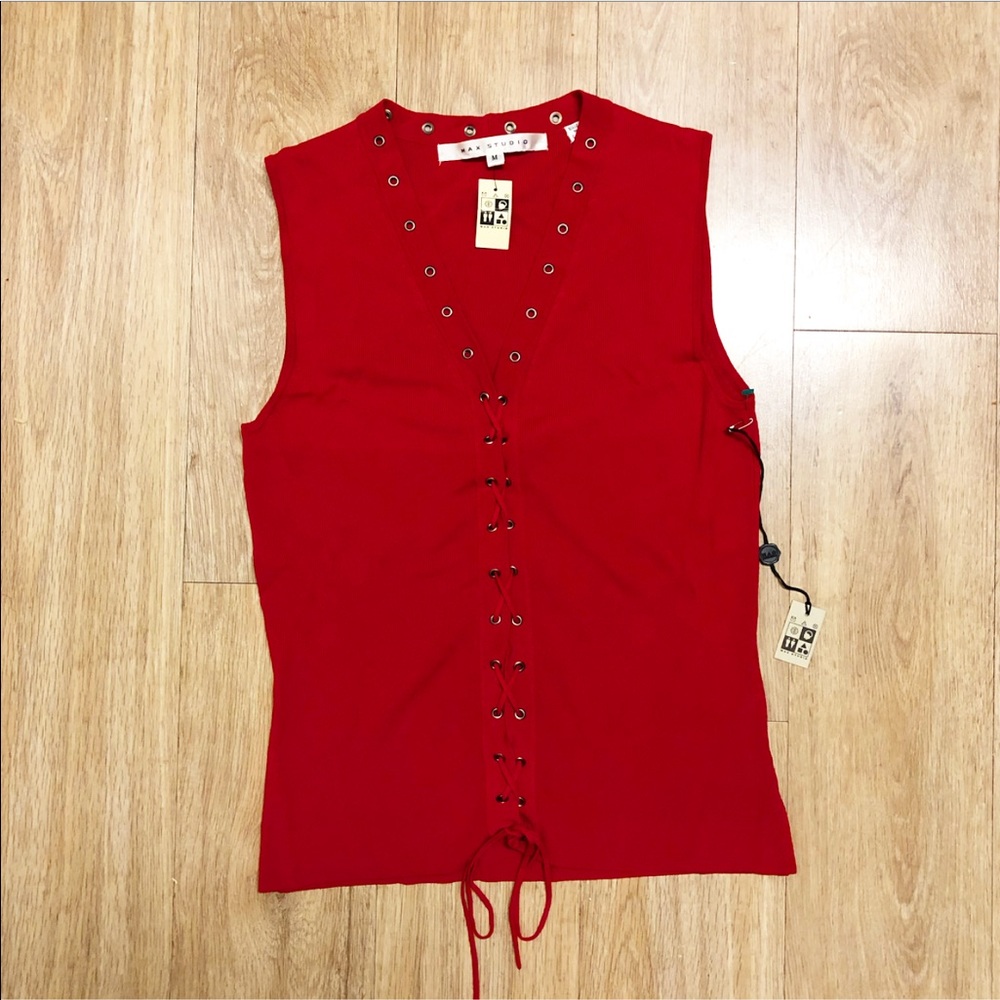 NWT Max Studio Red lace-up top sz Medium